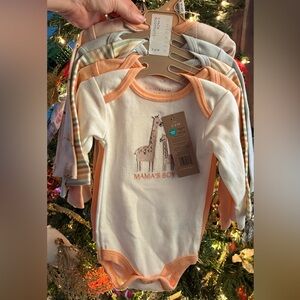 chick pea Long Sleeve 'Mama's Boy' Giraffe Onesie - White and Orange set of 5